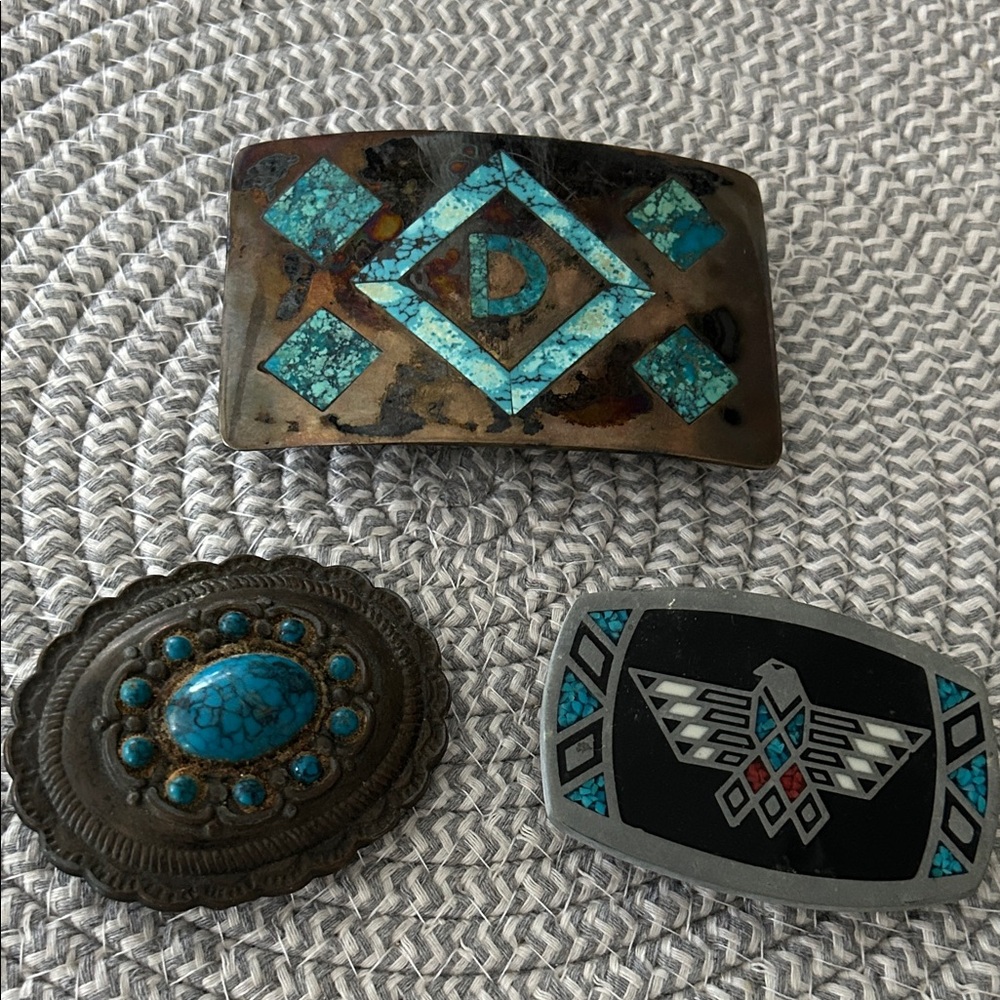 Turquoise and Silver Belt Buckles Set